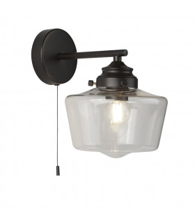 Aplique School House Vidrio, acero dulce Negro mate, Claro 1 bombilla 22,5cm