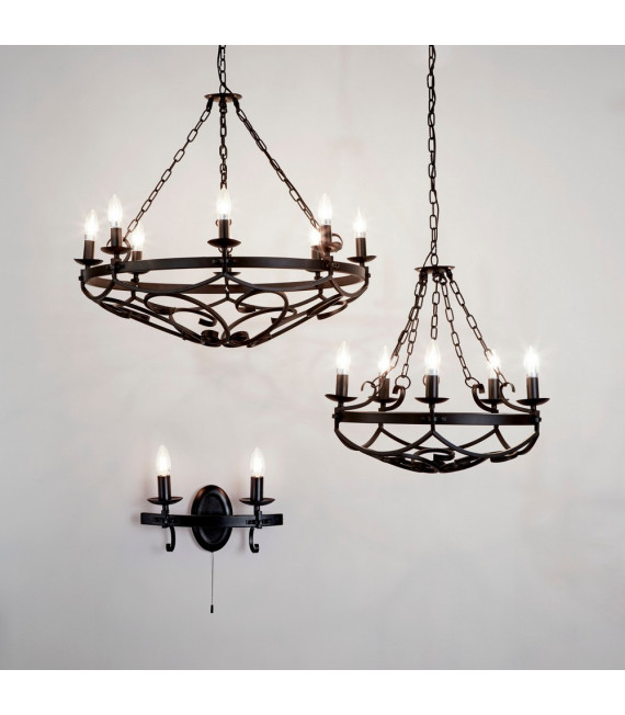 Applique a ruota di carro Acciaio dolce Nero opaco 2 lampadine 18cm