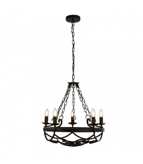 Cartwheel pendant Mild steel Matt black 5 bulbs 52cm