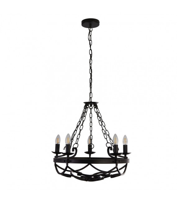 Cartwheel pendant Mild steel Matt black 5 bulbs 52cm