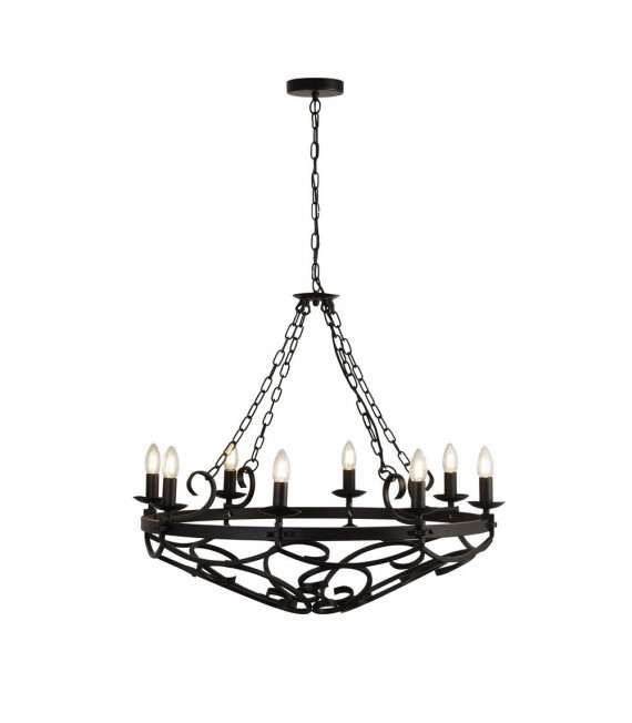 Cartwheel pendant Mild steel Matt black 8 bulbs 72cm