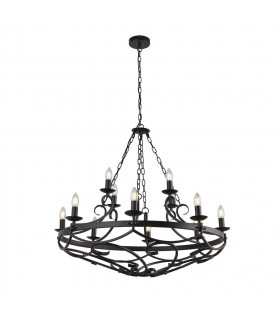 Suspension Cartwheel Acier doux Noir 12 ampoules 46cm
