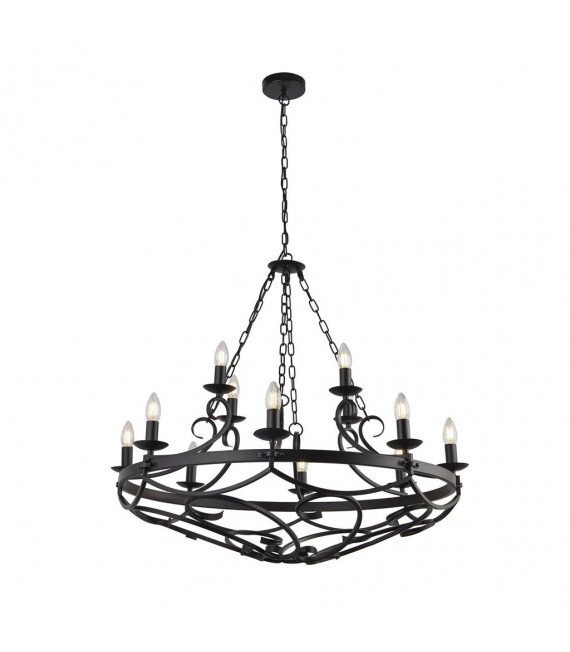 Cartwheel pendant Mild steel Black 12 bulbs 46cm