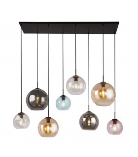 Suspension Mardi Gras 8 ampoules Acier doux Noir mat,bleu,ambre,Transparent,rose,fumé