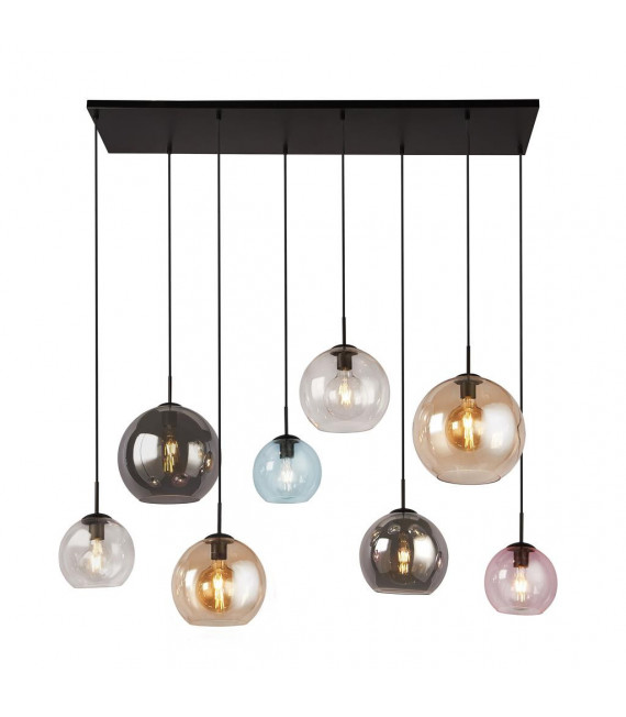 Lampada a sospensione Mardi Gras 8 lampadine Acciaio dolce Nero opaco, blu, ambra, trasparente, rosa, fumé
