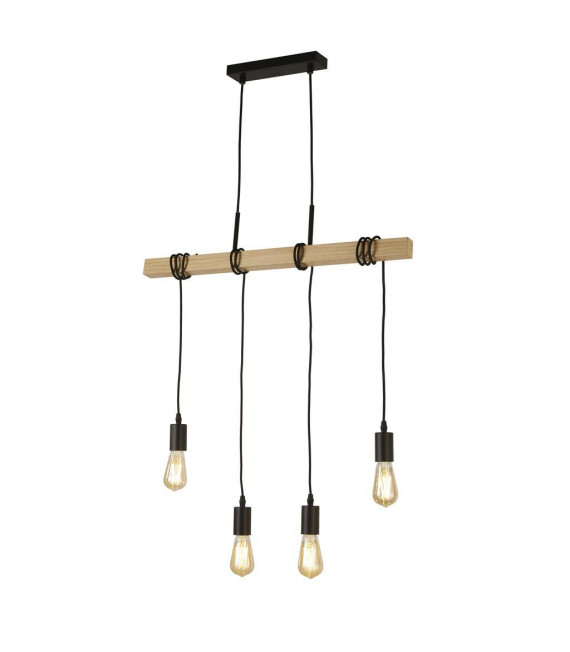 Lampada a sospensione Woody Legno, acciaio dolce Legno di frassino 4 lampadine 150cm