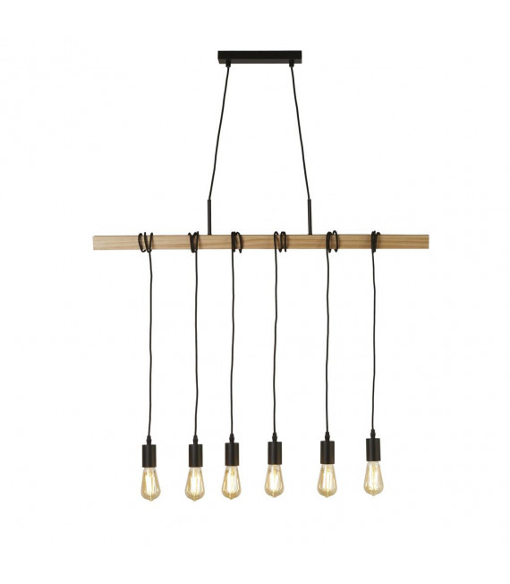 Woody 6-light pendant light Wood, mild steel Ash wood