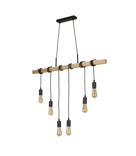 Lampada a sospensione Woody a 6 luci Legno, acciaio dolce Legno di frassino