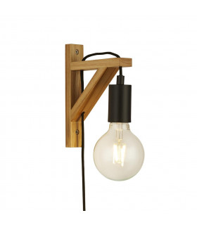 Applique murale Woody 1 ampoule Bois,acier doux Noir,bois naturel