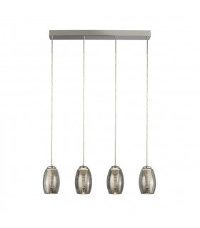 Suspension Cyclone 4 ampoules Verre,acrylique,acier doux Chrome,fumé