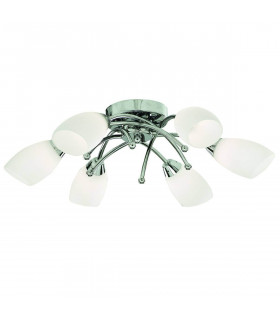 Plafoniera con 6 lampadine Opera, in cromo e vetro