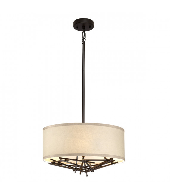 Suspension Taiko Acier,lin Bronze vieilli 3 ampoules 23,7cm