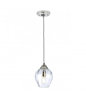Tiber Pendelleuchte Stahl, gedrehtes optisches Glas Nickel poliert 1 Glühbirne 23,7cm