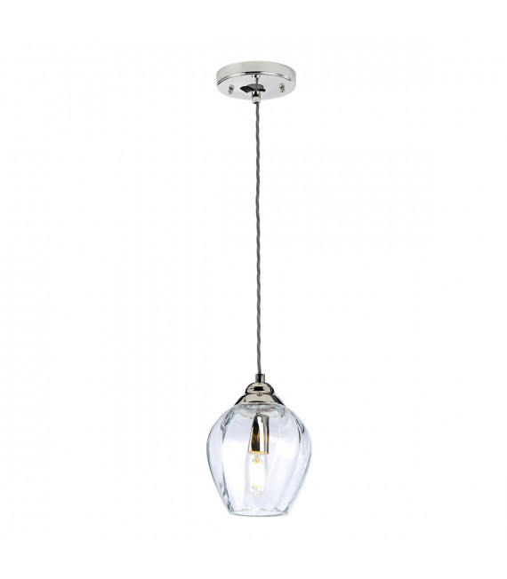 Tiber Pendelleuchte Stahl, gedrehtes optisches Glas Nickel poliert 1 Glühbirne 23,7cm
