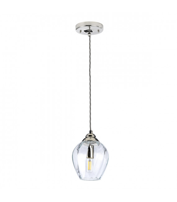 Lampada a sospensione Tiber Acciaio, vetro ottico ritorto Nichel lucido 1 lampadina 23,7cm