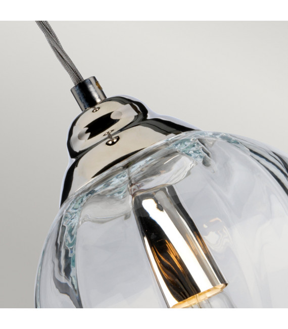 Suspension Tiber Acier,verre optique torsadé Nickel poli 1 ampoule 23,7cm