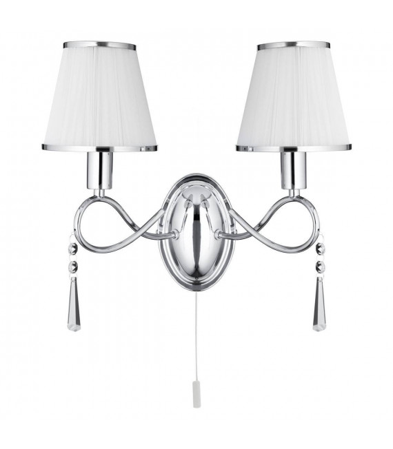 Einfache Wandleuchte aus Chrom und Glas mit 2 weißen Schirmen