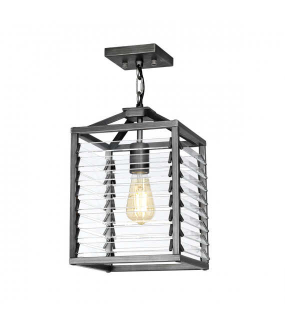 Sospensione lanterna Louvre Vetro trasparente, acciaio bronzo 1 lampadina 38,6 cm