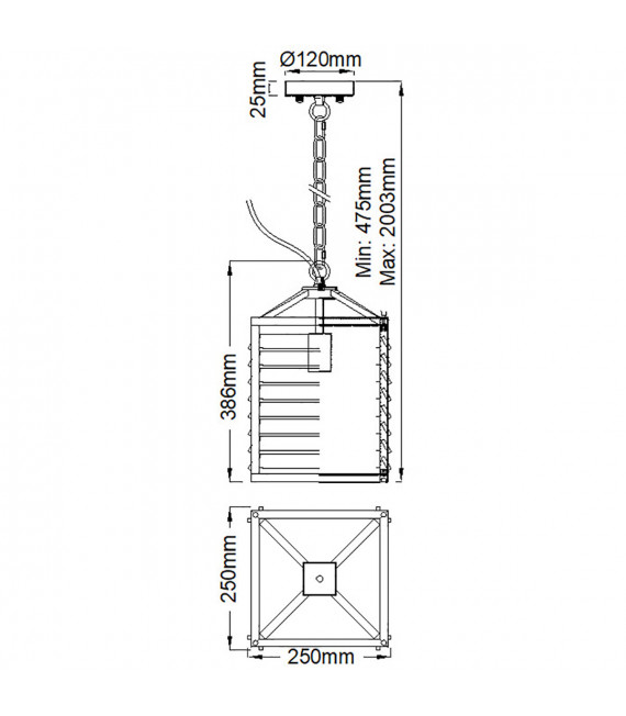 Sospensione lanterna Louvre Vetro trasparente, acciaio bronzo 1 lampadina 38,6 cm