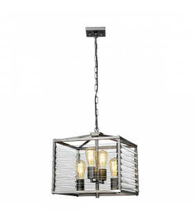 Louvre steel, bronze glass 4-bulb 40.7cm lantern pendant light