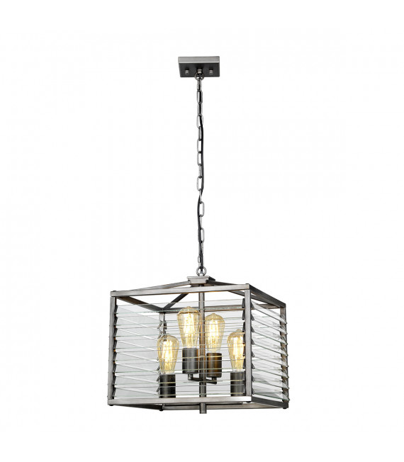 Lámpara colgante farol de 40,7cm de 4 focos de acero y cristal bronce Louvre