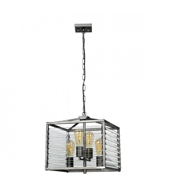 Lámpara colgante farol de 40,7cm de 4 focos de acero y cristal bronce Louvre