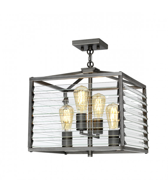 Lámpara colgante farol de 40,7cm de 4 focos de acero y cristal bronce Louvre