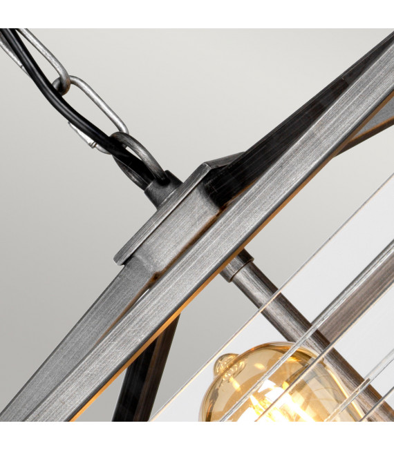 Lamellen-Pendelleuchte aus Stahl mit Jalousien und bronzefarbenem Glas, 6-flammig, 40,2 cm