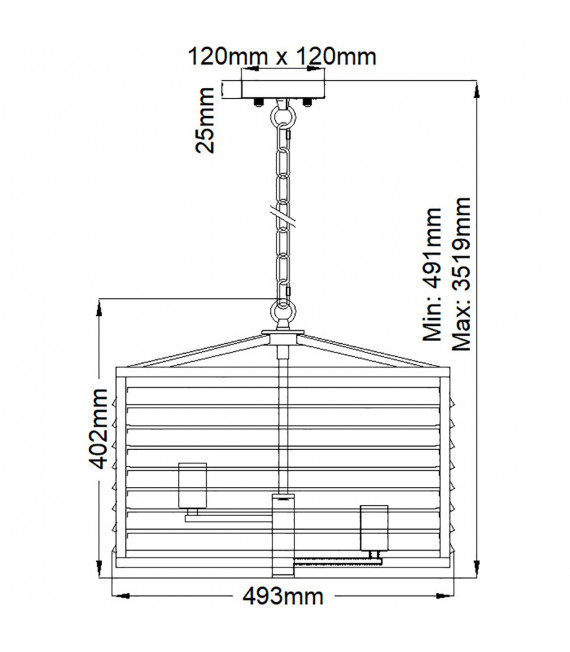 Suspension lanterne Louvre Acier,verre Bronze 6 ampoules 40,2cm