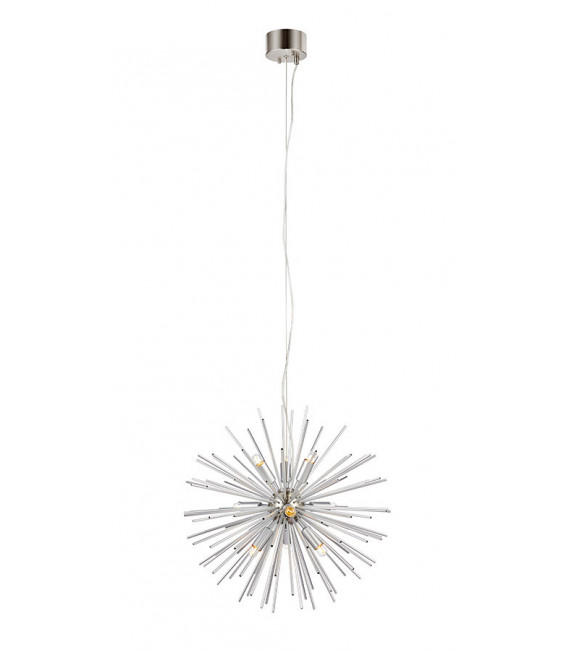 Lampada a sospensione Sun in metallo argentato 9 lampadine 190cm