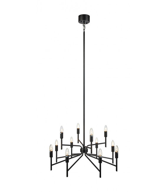 Suspension Regent Métal Noir 12 ampoules 155cm