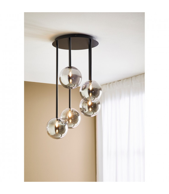 Universe Pendelleuchte Schwarzes Metall 5 Glühbirnen 68cm