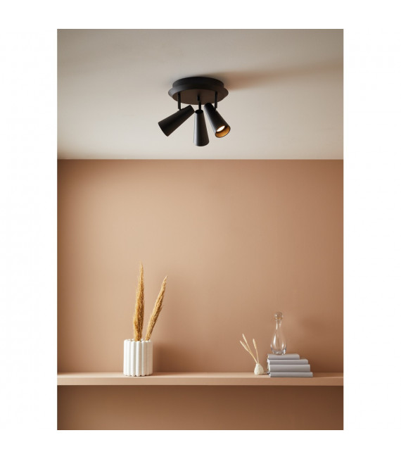 Ceiling lamp Spot Crest Black Metal 3 bulbs 20cm