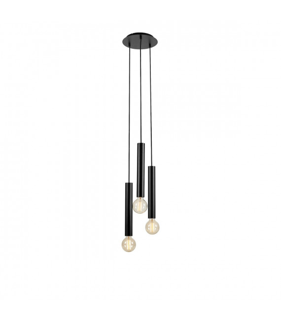 Sencillo Metal Negro lámpara colgante 3 bombillas 35,5cm