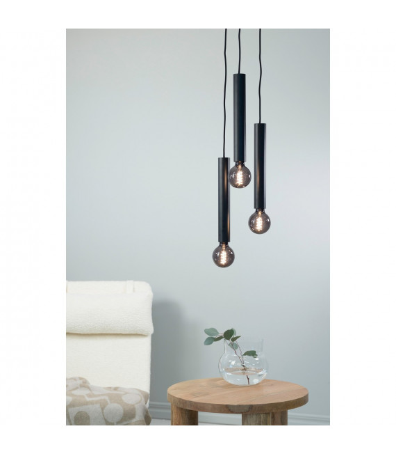 Sencillo Lampada a sospensione in metallo nero 3 lampadine 35,5 cm