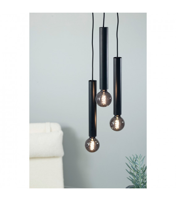 Sencillo Metal Negro lámpara colgante 3 bombillas 35,5cm