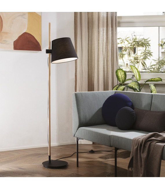 Floor lamp Axel Wood, black fabric 1 bulb 168cm