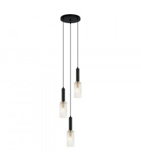 Colgante Perola Acero Negro 3 bombillas 132cm