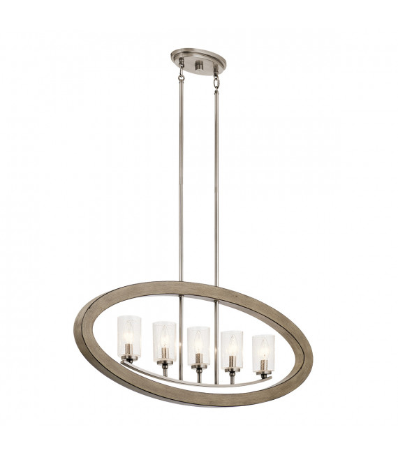 Lámpara colgante Large cristal transparente, acero gris envejecido 5 bombillas 40,7cm