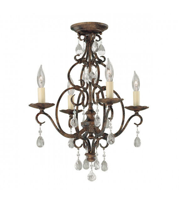 Kronleuchter ohne Lampenschirme Chateau Cristal, Stahl mokkabronze 4-flammig 54,9cm
