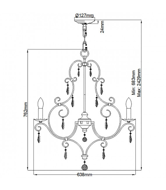 Chandelier without lampshades Chateau Cristal, mocha bronze steel 6 bulbs 76.2cm