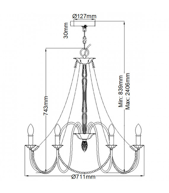Chandelier sans abats jours Maryville Bois,acier Gris lavé 6 ampoules 74,3cm