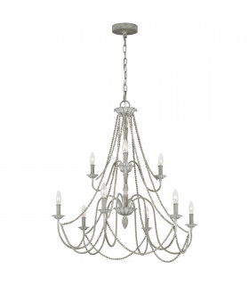 Chandelier without lampshades Maryville Wood, steel Gray washed 9 bulbs 83.8cm