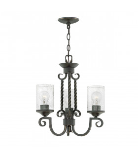 Suspension Casa Métal,verre à graines transparentes Noir vieilli 3 ampoules 47cm