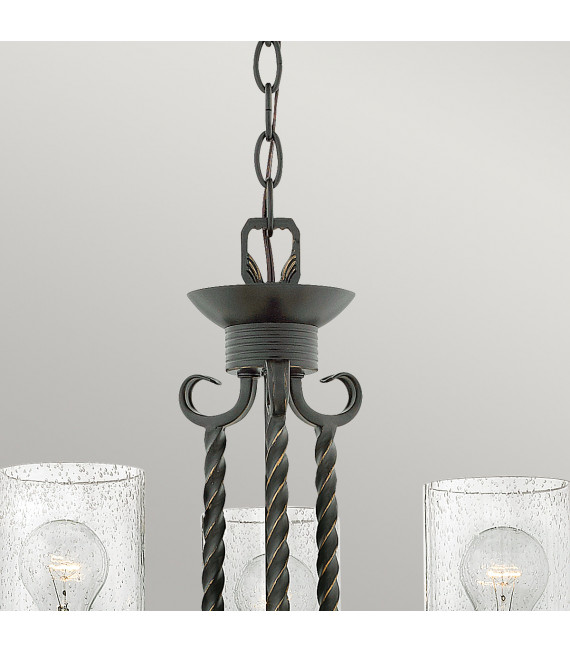 Casa lámpara colgante Metal, cristal transparente sembrado Negro envejecido 3 bombillas 47cm