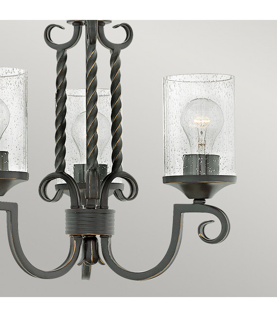Casa pendant lamp Metal, clear seeded glass Aged black 3 bulbs 47cm