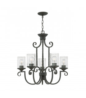 Casa pendant lamp Metal, clear seeded glass Aged black 5 bulbs 64.8cm