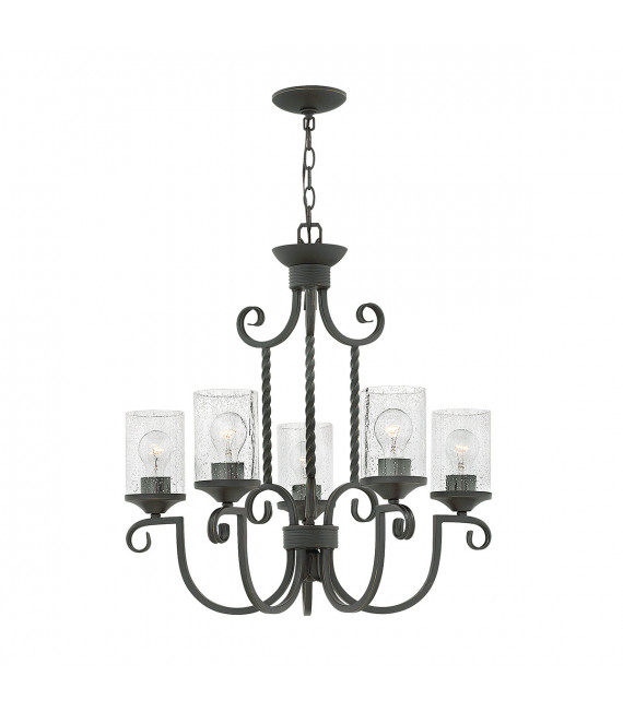 Casa Pendelleuchte Metall, klares Saatglas Altschwarz 5-flammig 64,8cm
