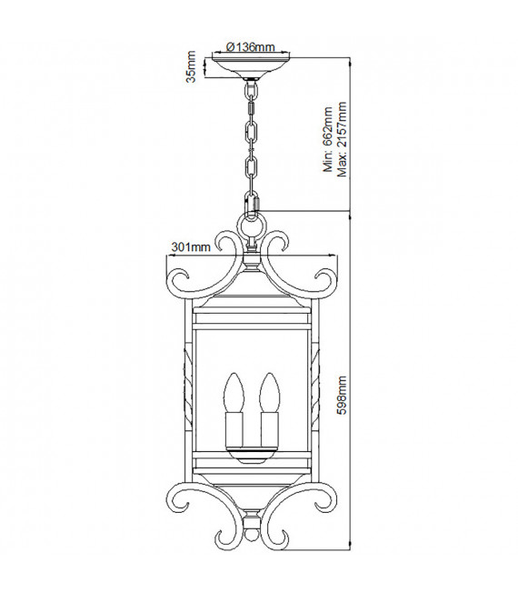 Casa lantern pendant lamp Aluminium, clear seeded glass Aged black 3 bulbs 59.8cm