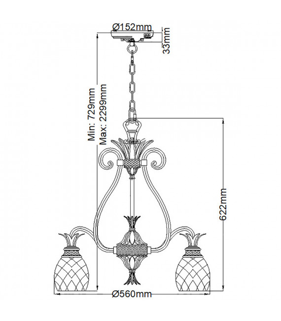 Plantation pendant lamp Solid brass, Transparent Burnt brass 5 bulbs 62.2cm